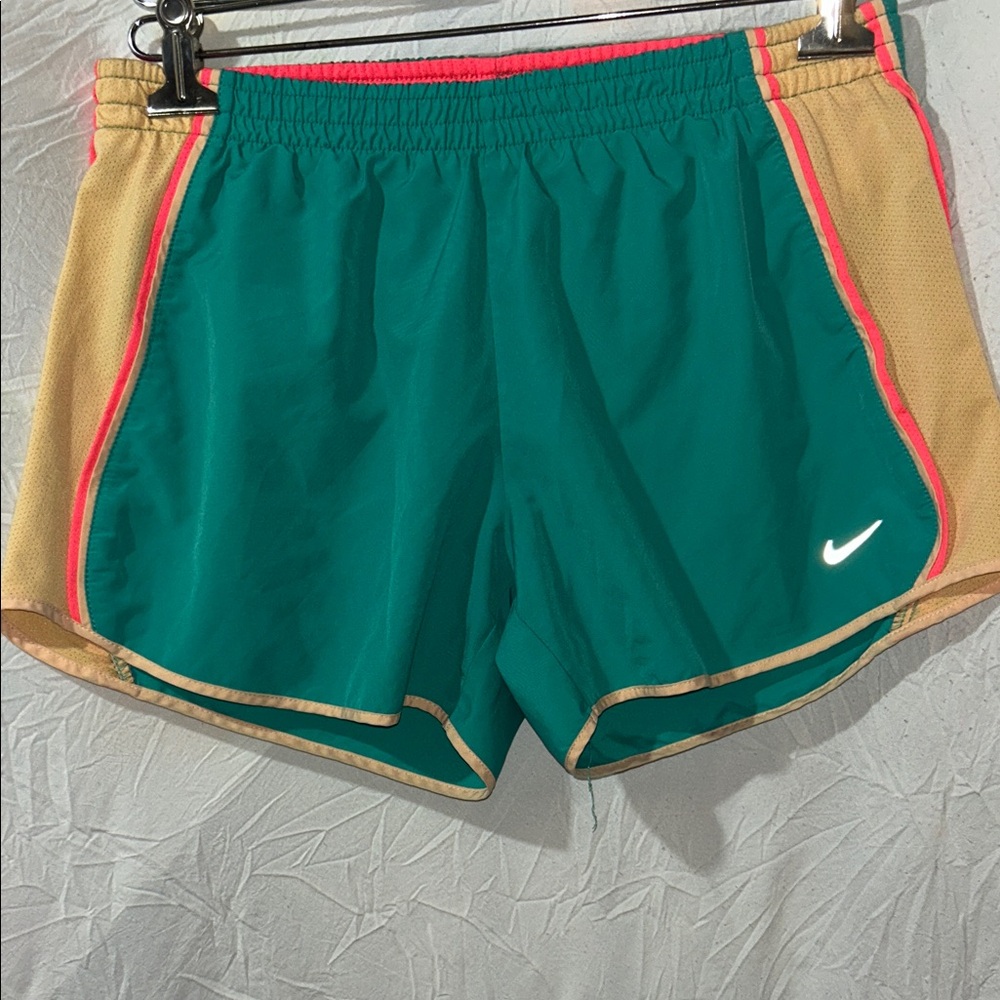 Nike Dri Fit teal Athletic Shorts with Tan Panels and Coral Trim size Medium - Picture 3 of 8
